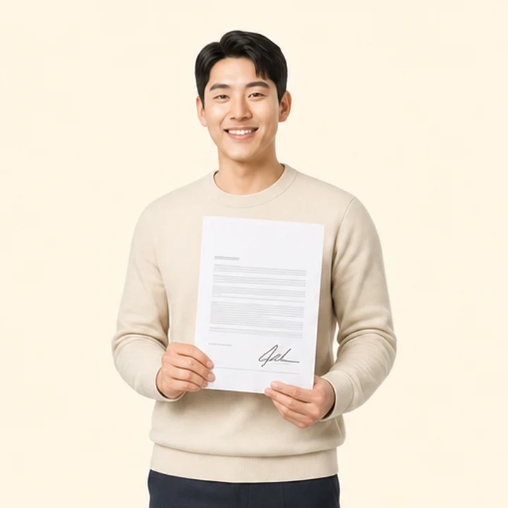신용불량자 신차 장기렌트카 서면 견적서를 들고 있는 고객